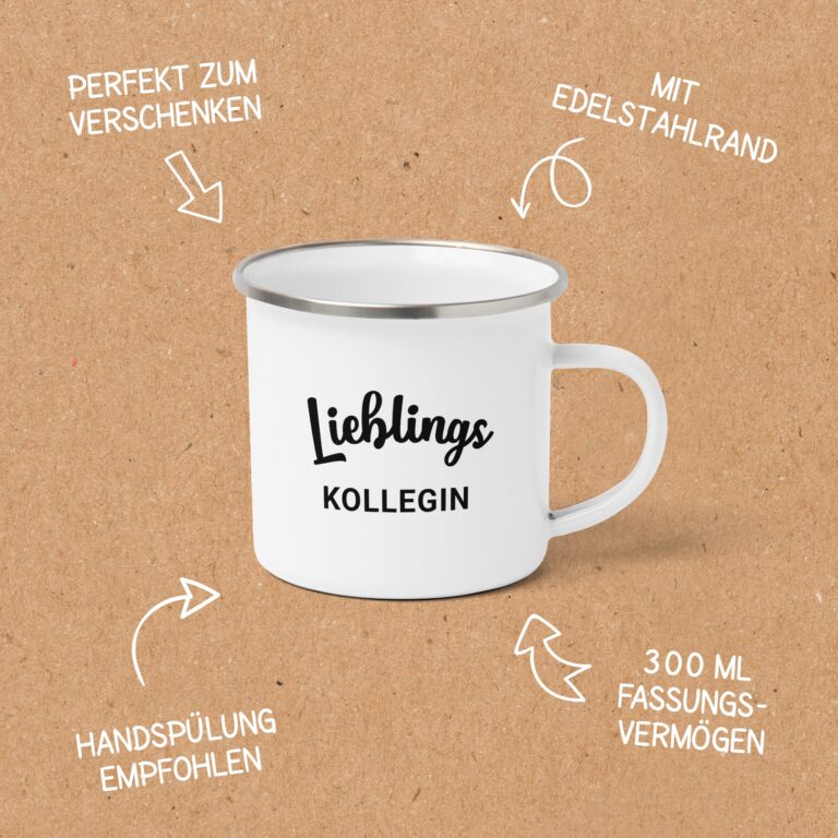 15141013-informationen-merkmale Emailletasse Lieblingskollegin - Script