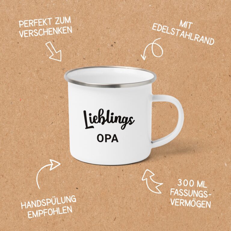 Emailletasse Lieblingsopa - Script